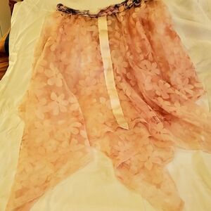 Apricot Raised Floral Sheer skirt with  Purple abstract waistband